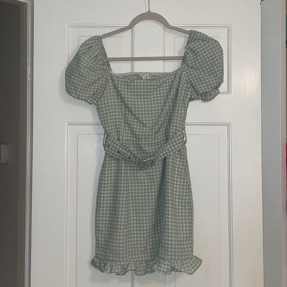 Altar’d State Gingham/Checked Puff Sleeve Dress